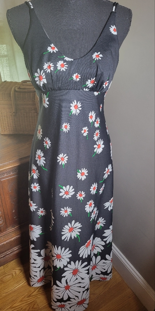 VINTAGE 70'S DAISY PRINT EMPIRE WAIST MAXI SUNDRESS